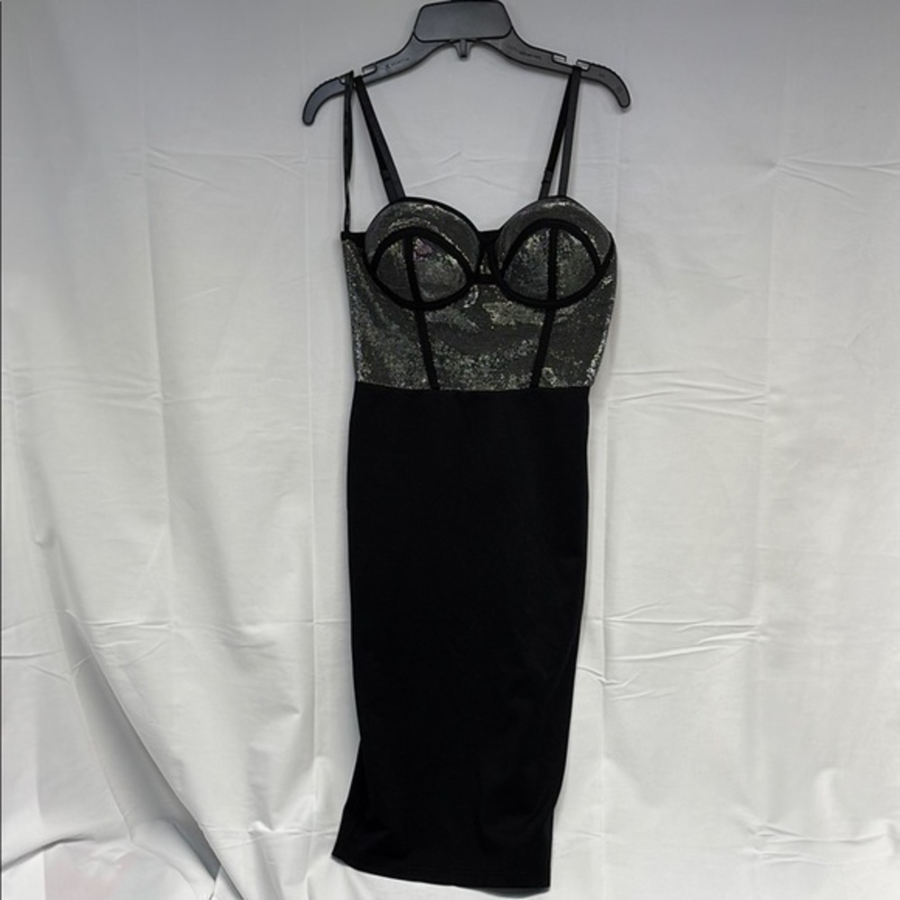 PAPAYA black and silver stunning adjustable strap back zip Up dress  size small